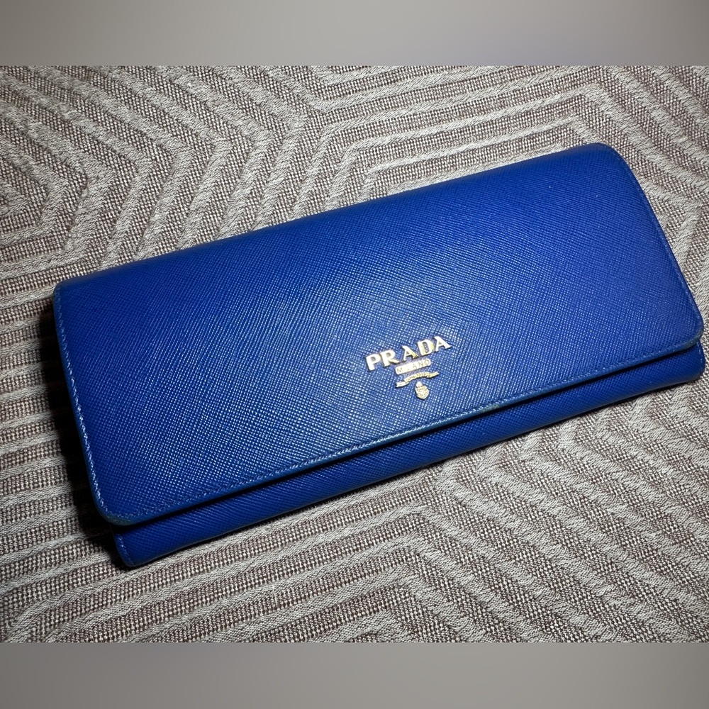 Authentic Prada Royal Blue Wallet with Gold Accents - Picture 2 of 9